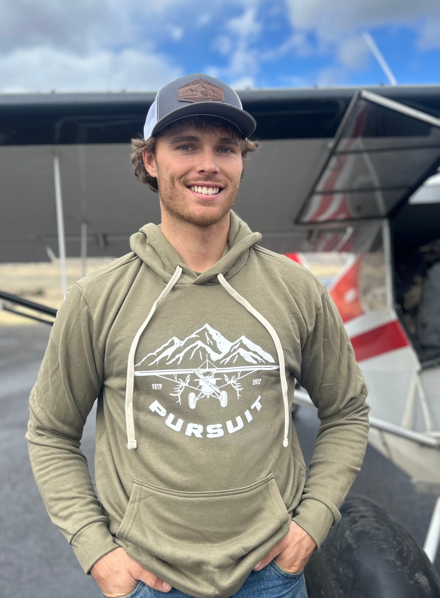 Airplane/Elk Hoodie Military Green